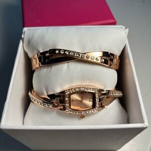Elegant Rose Gold Bracelet Watch Set